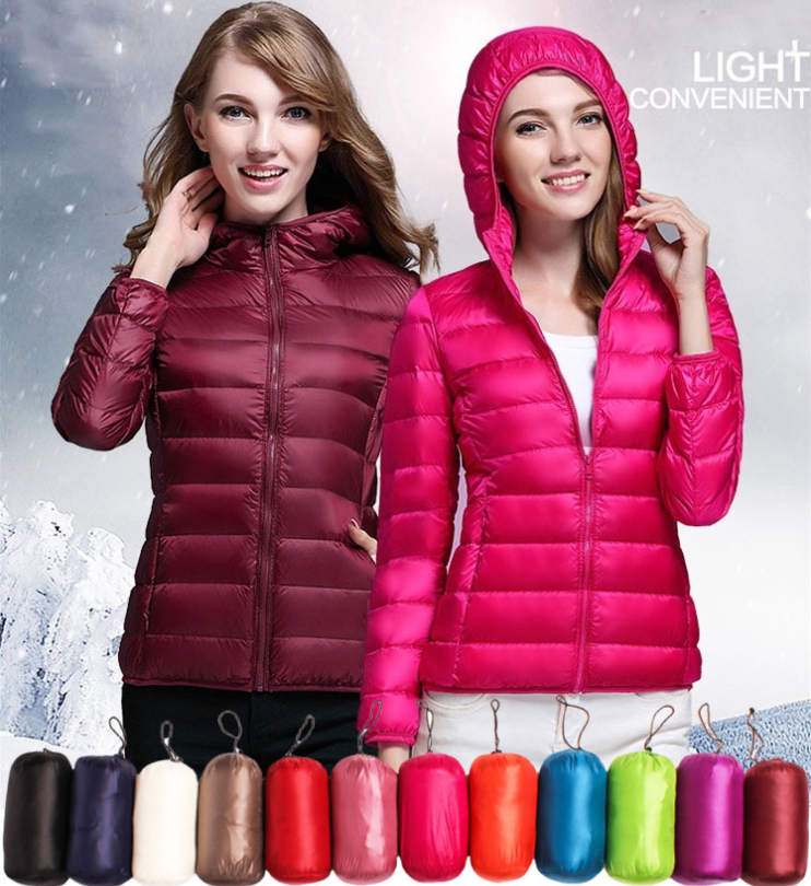 Down jacket for women, white duck down hooded down jacket for women Short jacket