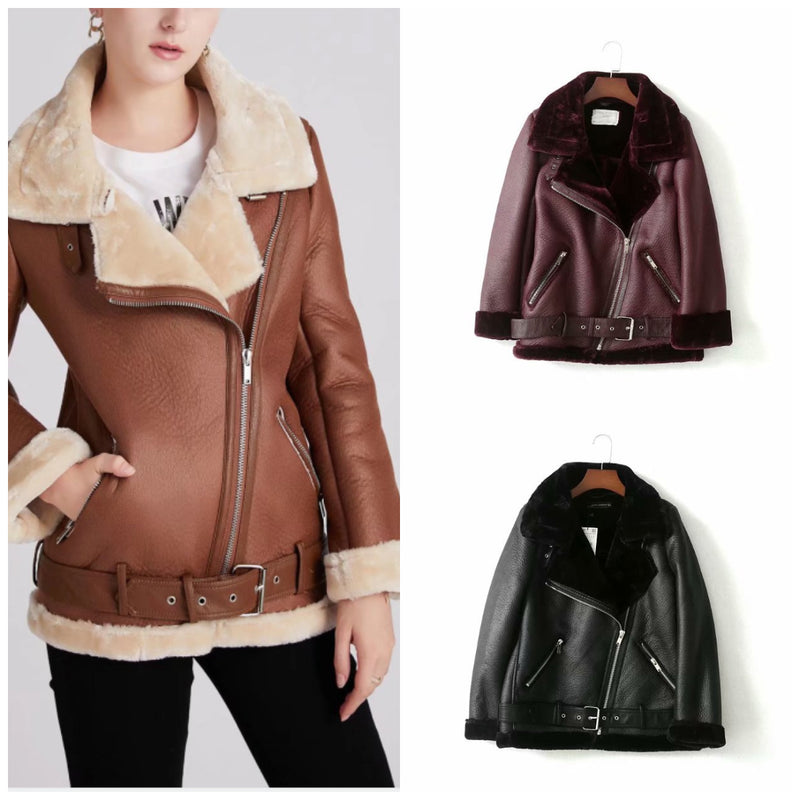 Women's Street Fashion Motorcycle Fur Jacket