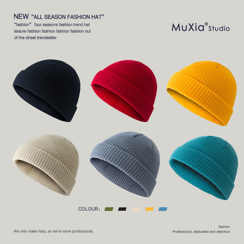 Hat autumn and winter retro round top warm short woolen head melon skin hat knitted hat cold hat men and women