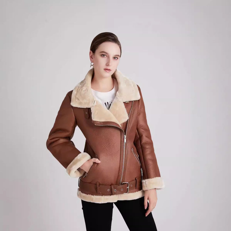 Women's Street Fashion Motorcycle Fur Jacket