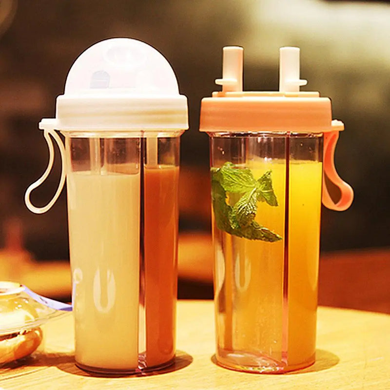 420/600ml Portable Dual Straw Separate Drink Water Beverage Bottle Couples Gift Water Bottles бутылка для воды