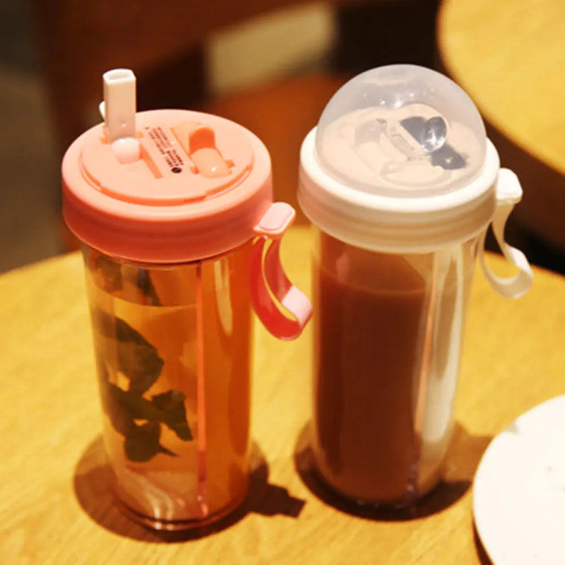 420/600ml Portable Dual Straw Separate Drink Water Beverage Bottle Couples Gift Water Bottles бутылка для воды