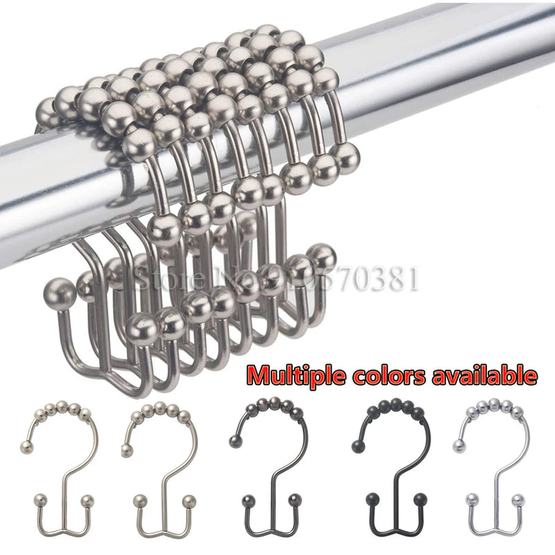 Shower Curtain Hooks Rings, Rust-Resistant Metal Double Glide Shower Hooks for Bathroom Shower Rods Curtains, Set of 12