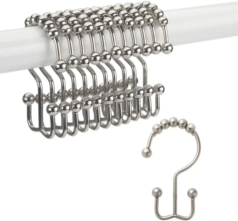 Shower Curtain Hooks Rings, Rust-Resistant Metal Double Glide Shower Hooks for Bathroom Shower Rods Curtains, Set of 12