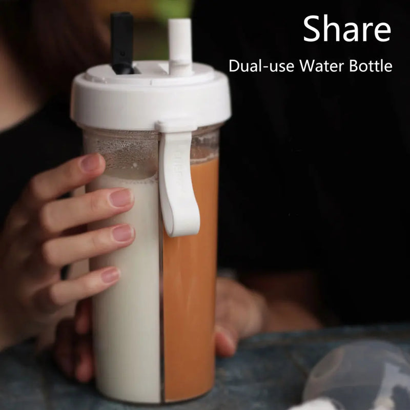 420/600ml Portable Dual Straw Separate Drink Water Beverage Bottle Couples Gift Water Bottles бутылка для воды