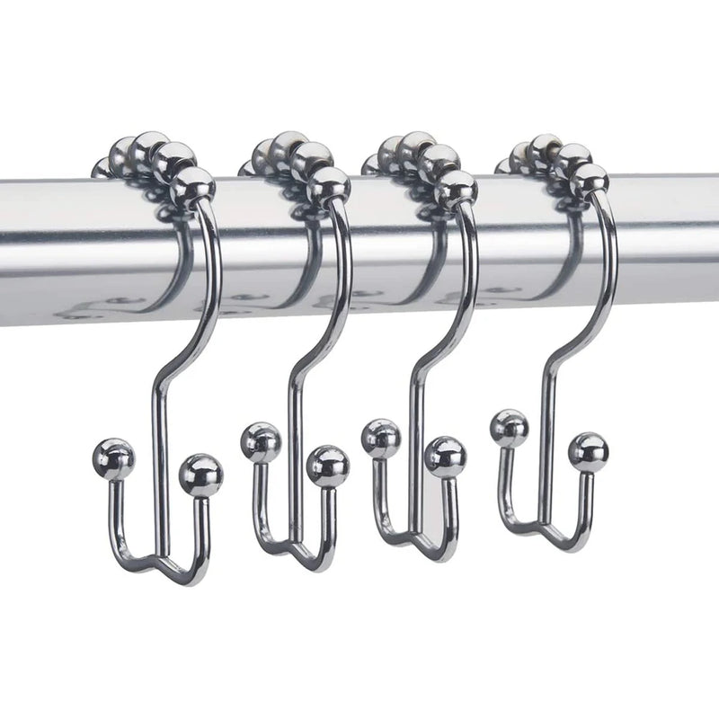 Shower Curtain Hooks Rings, Rust-Resistant Metal Double Glide Shower Hooks for Bathroom Shower Rods Curtains, Set of 12