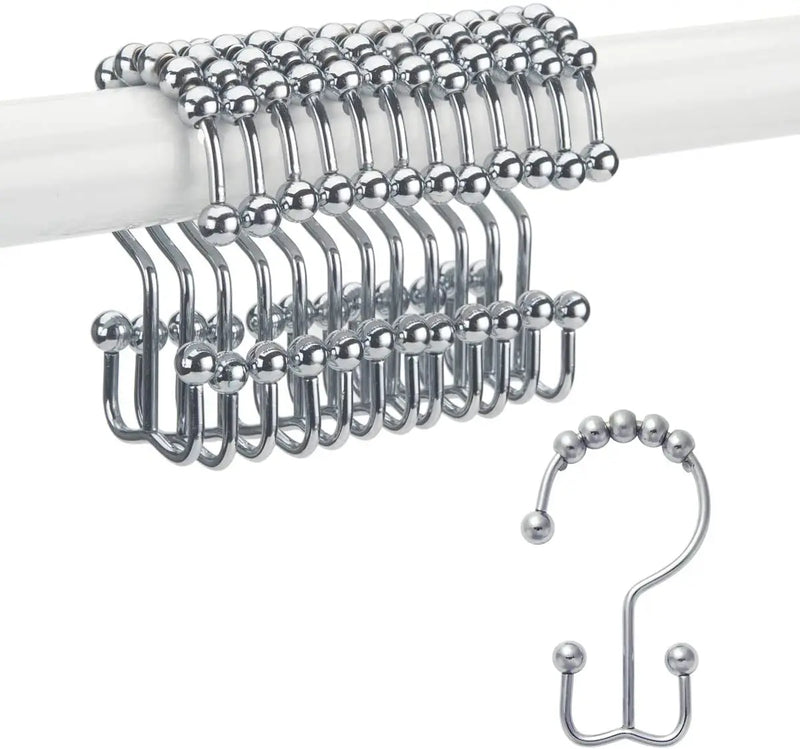 Shower Curtain Hooks Rings, Rust-Resistant Metal Double Glide Shower Hooks for Bathroom Shower Rods Curtains, Set of 12