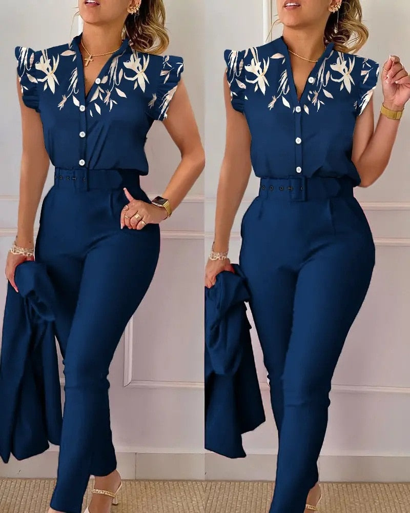 Elegant Sleeve Shirt Pants Set