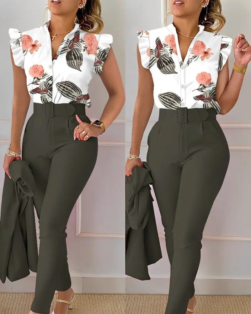 Elegant Sleeve Shirt Pants Set