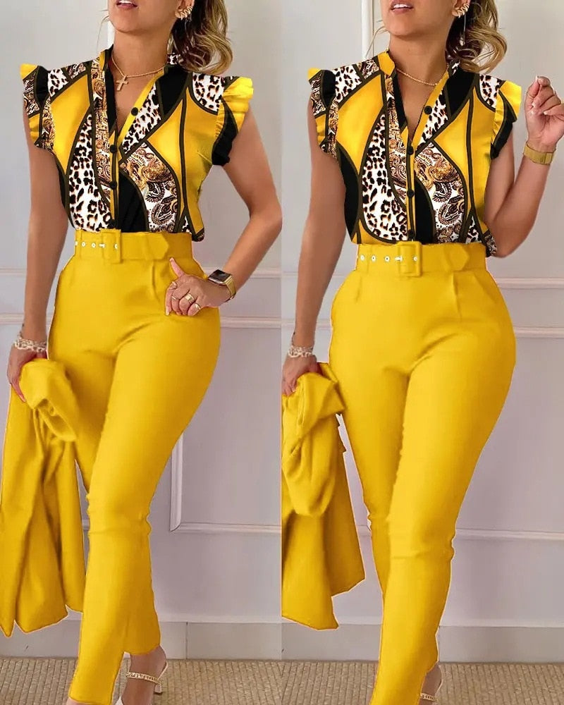 Elegant Sleeve Shirt Pants Set