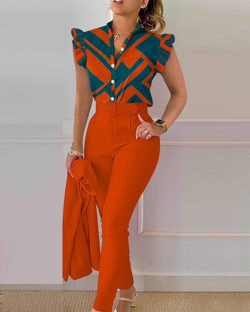 Elegant Sleeve Shirt Pants Set