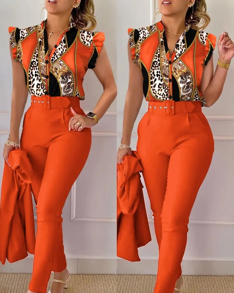 Elegant Sleeve Shirt Pants Set