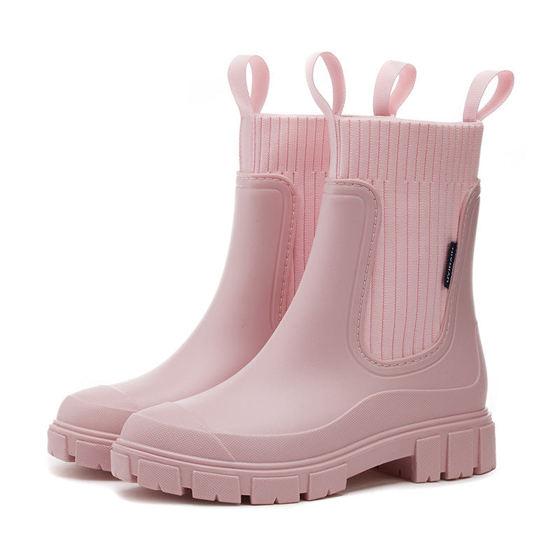 Elastic opening women's new style rain boots, mid-low tube rain boots, Chelsea waterproof and non-slip mid-tube boots that can be worn outdoors in the rain