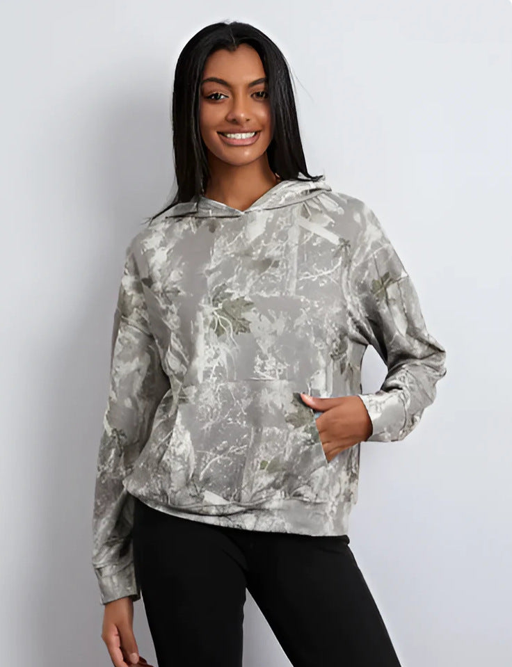 Women's Maple Leaf and Green Flower Pattern Hoodie