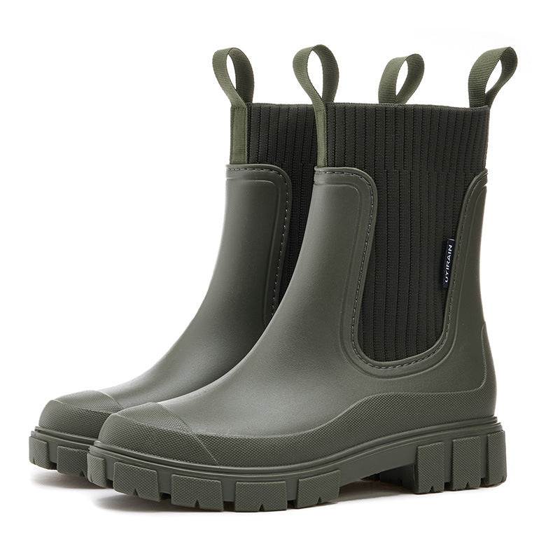 Elastic opening women's new style rain boots, mid-low tube rain boots, Chelsea waterproof and non-slip mid-tube boots that can be worn outdoors in the rain