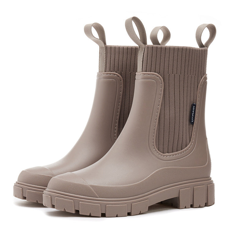 Elastic opening women's new style rain boots, mid-low tube rain boots, Chelsea waterproof and non-slip mid-tube boots that can be worn outdoors in the rain