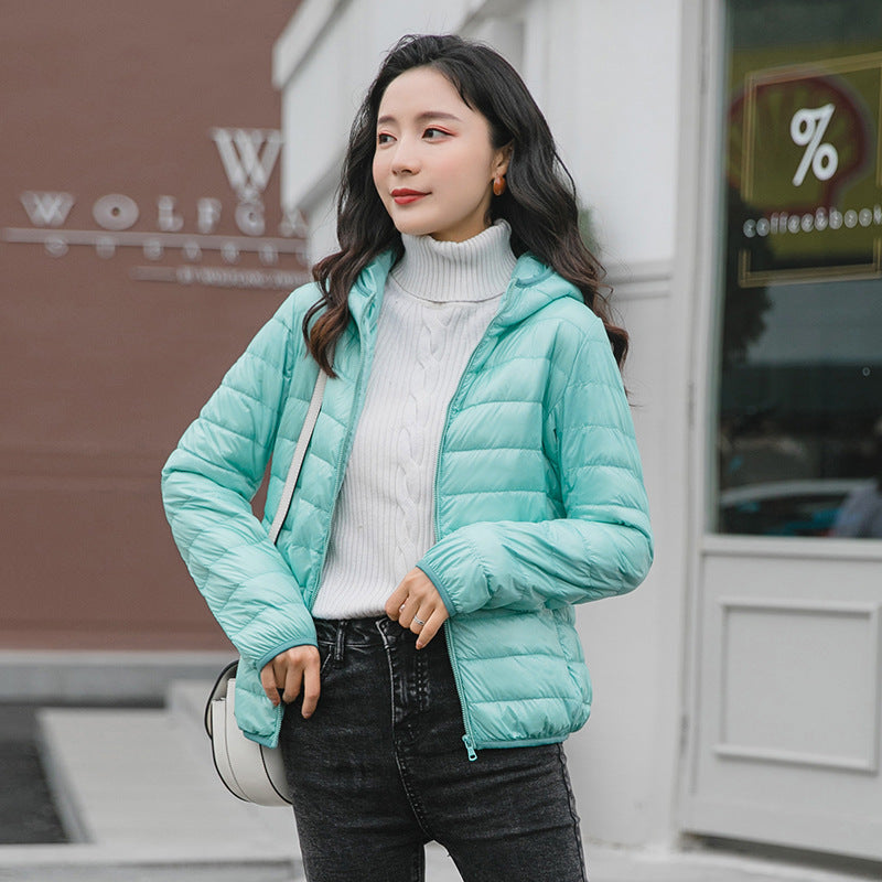 Down jacket for women, white duck down hooded down jacket for women Short jacket