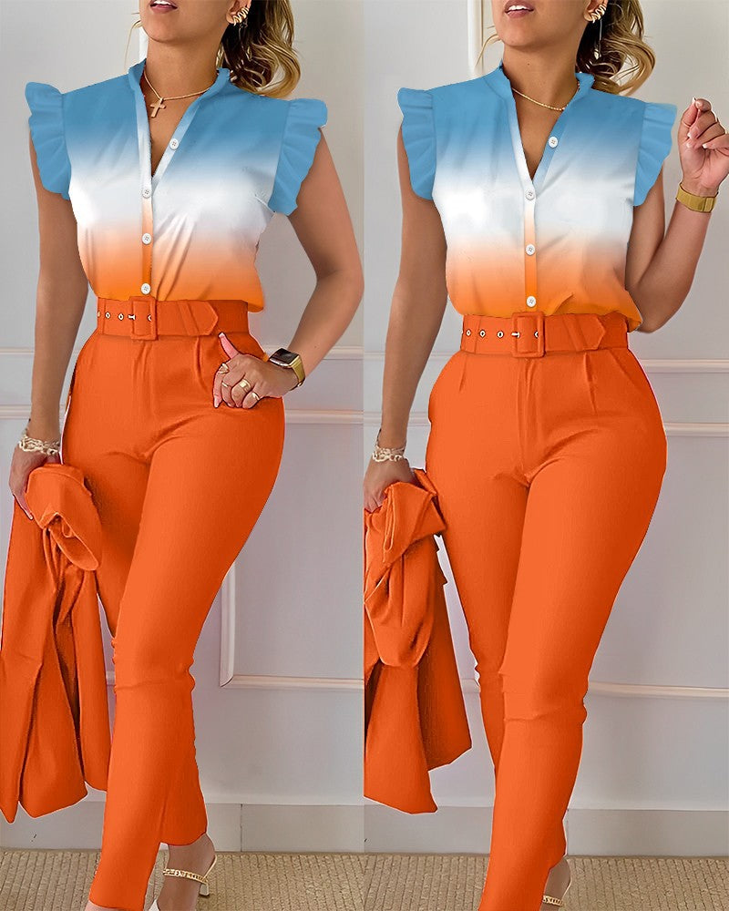 Elegant Sleeve Shirt Pants Set