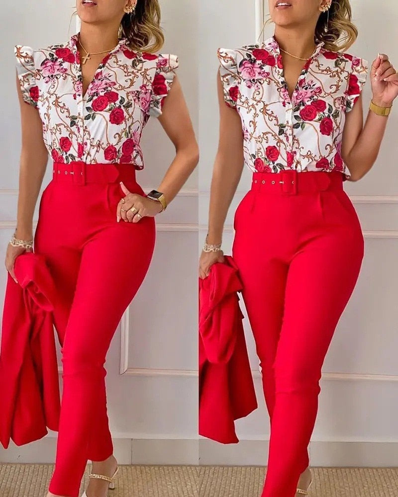 Elegant Sleeve Shirt Pants Set