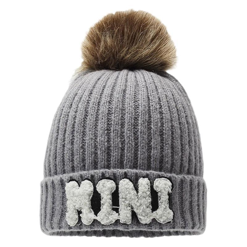 Letter MAMA wool hat winter European and American outdoor ski wool ball knitted hat warm hat